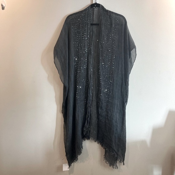 RIAH FASHION Sz O/S Sheer Gauze Sequin Embellished Poncho Kimono NEW - Picture 3 of 14